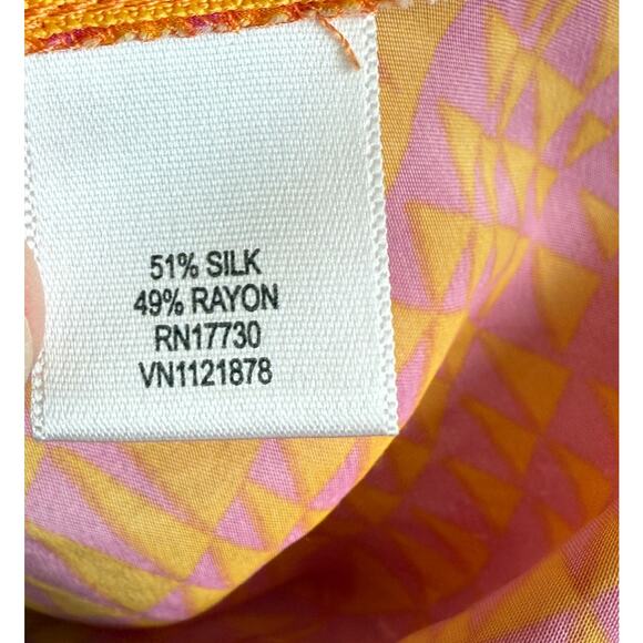 Isaac Mizrahi Blouse Top Women Large Orange Silk V-Neck Sleeveless Baby doll - Picture 7 of 9